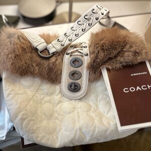 Coach Quilted Fur Trim Shoulder Bag